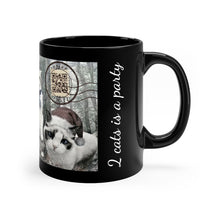 Load image into Gallery viewer, Swifties/Taylor Swift Mug with Holiday Cat Postcard - 3 cats is a cat lady, 2 cats is a party.