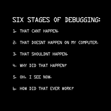 Load image into Gallery viewer, Six Stages of Debugging - 1. That Can't Happen, 2. That Doesn't Happen On My Computer...