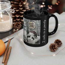 Load image into Gallery viewer, Swifties/Taylor Swift Mug with Holiday Cat Postcard - 3 cats is a cat lady, 2 cats is a party.